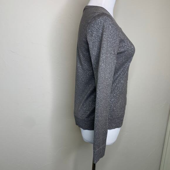 LOFT Gray Silver Metallic Cardigan Hight Neck Small Petite - Picture 4 of 8
